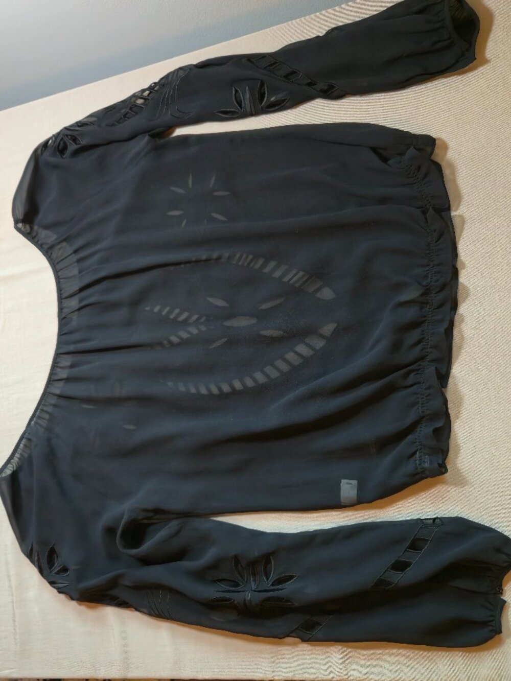The Limited 100% Silk Black Embroidered Blouse Sheer with Cutouts size L Boho - Picture 14 of 16